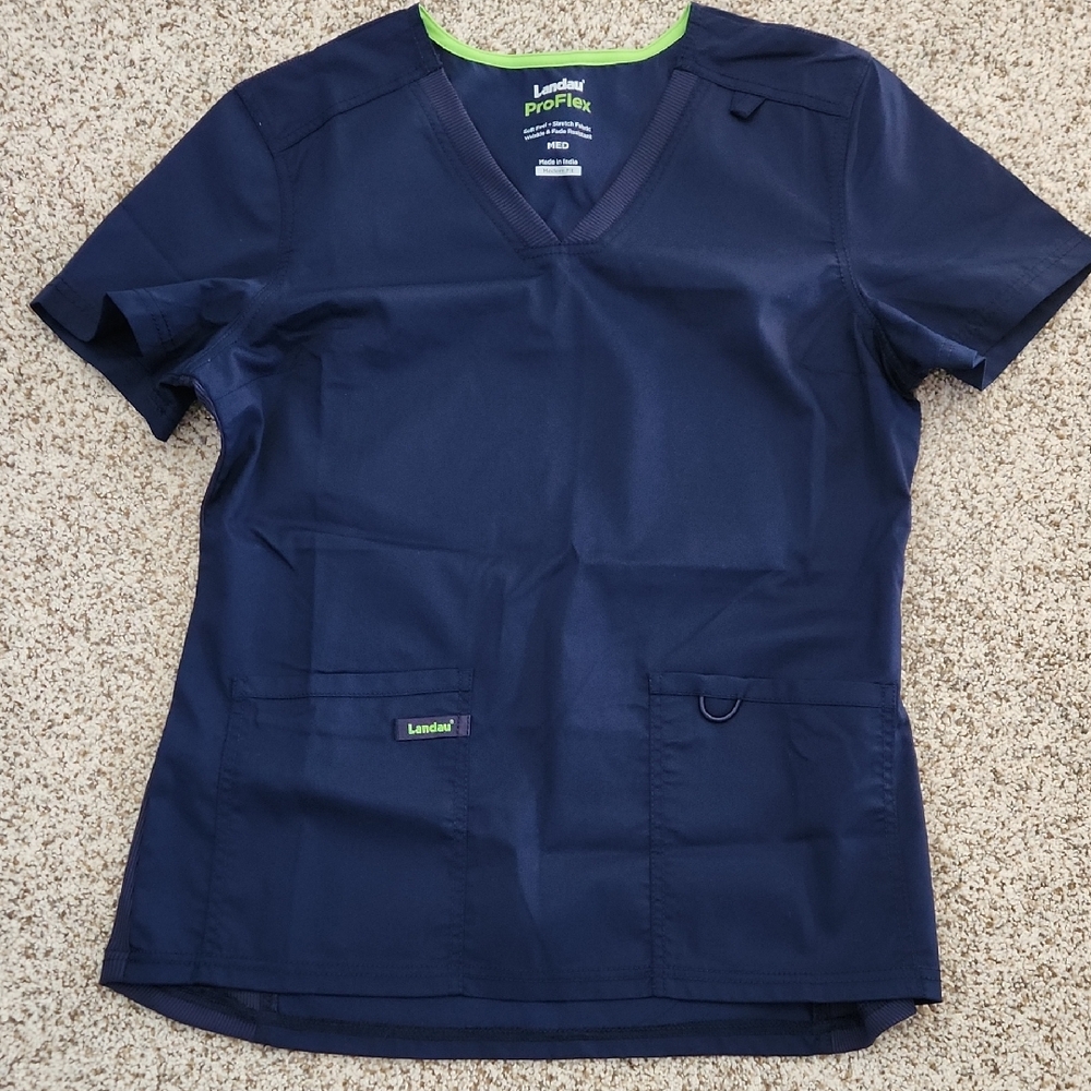Landau,Priflex Dark Blue V-Neck Scrub Top